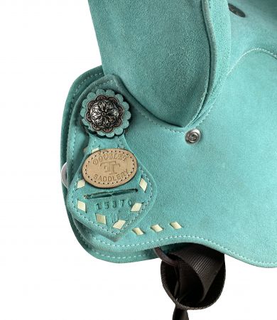 10" Double T Barrel style saddle with Teal Rough out leather #2
