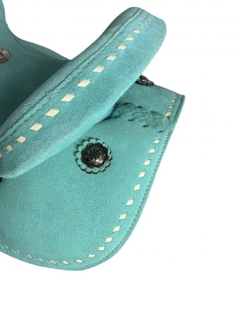 10" Double T Barrel style saddle with Teal Rough out leather #3