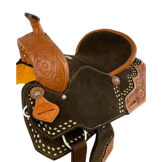 Double T Floral Suede Barrel Style Saddle - 15 Inch #2