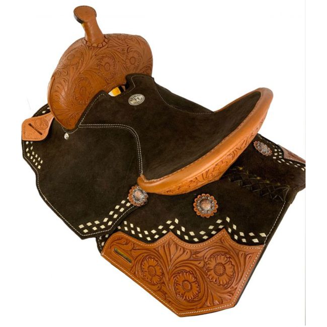 Double T Floral Suede Barrel Style Saddle - 15 Inch #3