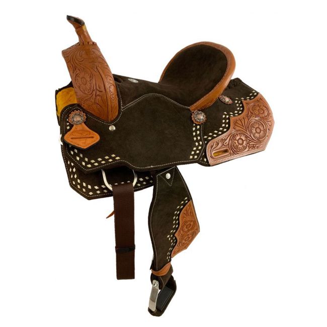 Double T Floral Suede Barrel Style Saddle - 15 Inch