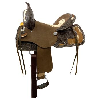 Double T Wild West Floral Roughout Barrel Saddle - 15 Inch