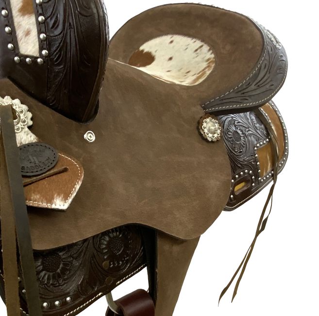 Double T Wild West Floral Roughout Barrel Saddle - 15 Inch #3