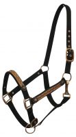 Black 2 ply Nylon Halter with Leather Overlay and Copper Hardware