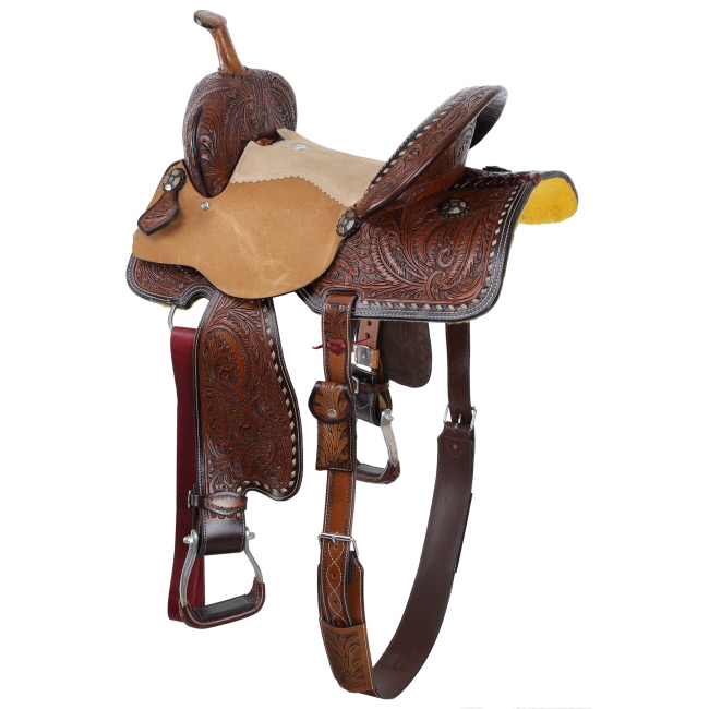 Double T Feathered Buckskin Barrel Style Saddle - 15 Inch #2