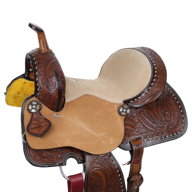 Double T Feathered Buckskin Barrel Style Saddle - 15 Inch #3