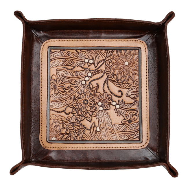 Showman Wildflower & Feather Leather Tray