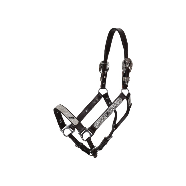 Showman Silver & Black Scroll Leather Show Halter with Lead - Mini #2