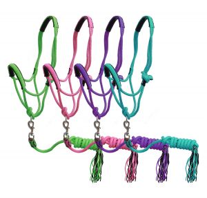 Showman Pony Braided nylon cowboy knot rope Halter with lead