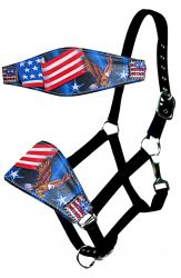 Showman Adjustable nylon bronc halter with hand painted flag and patriotic noseband