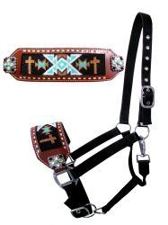 Showman Nylon bronc halter with cross Navajo beaded design