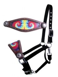 Showman Adjustable nylon bronc halter with tie dye noseband