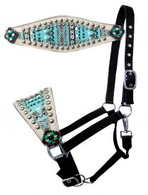 Showman Teal&#47;White Navajo print nylon bronc halter