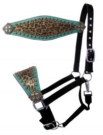 Showman Nylon bronc halter with metallic gold cheetah print inlay