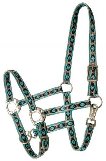 Showman Premium Nylon Horse Sized Halter with teal and brown southwest design