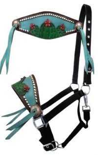 Showman  Adjustable black nylon bronc halter with painted cactus and 3D flower designed nose band