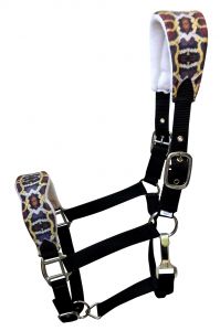 Showman  Adjustable black nylon bronc halter with a padded python noseband and crown