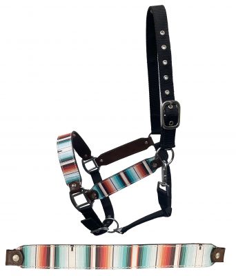 Showman Premium Nylon Horse Sized Halter with serape print overlay on cheeks and nose