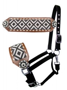 Showman Black nylon bronc halter with woven fabric southwest inlay