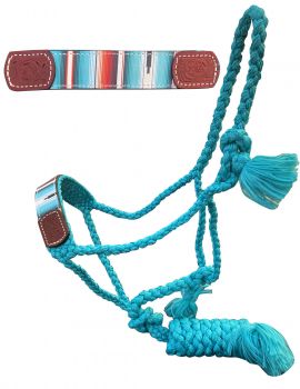 Showman Woven blue nylon mule tape halter with southwest print noseband