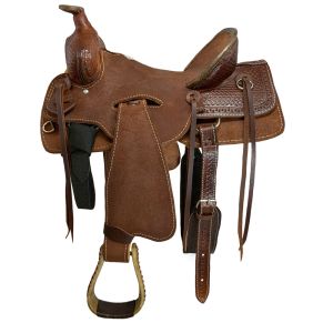 Buffalo Saddlery Hard Seat Oiled Roughout Ranch Roper Style Saddle - 16 Inch