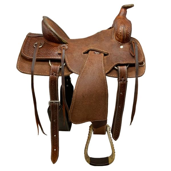Buffalo Saddlery Hard Seat Oiled Roughout Ranch Roper Style Saddle - 16 Inch #2