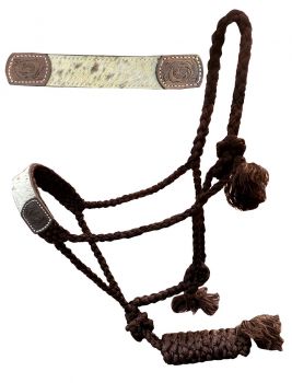 Showman Woven brown nylon mule tape halter with hair on cowhide noseband