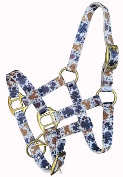 Showman Premium nylon Cowhide Print halter with brass hardware. FOAL/MINI SIZE