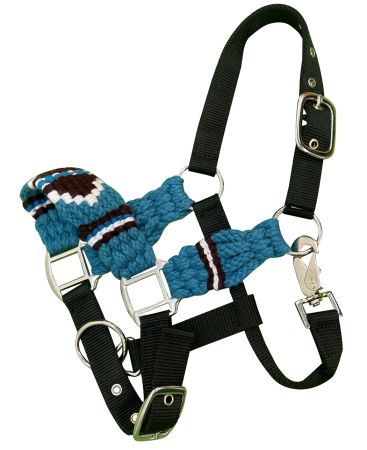 Showman Pony Cotton Corded String Nylon Halter - Blue and BlackPONY SIZE