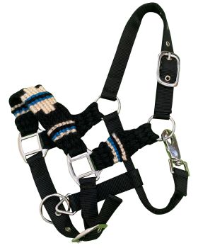 Showman Pony Cotton Corded String Nylon Halter - Black and creamPONY SIZE