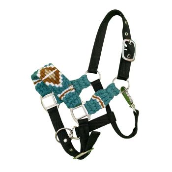 Showman Pony Cotton Corded String Nylon Halter - Teal, Brown, & White
