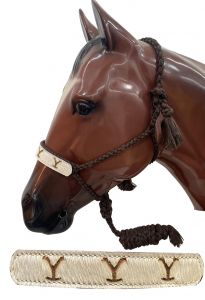 Showman Brown Rope halter with Leather Cowhide 'Y' Brand nose