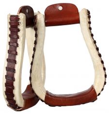 Showman rawhide covered stirrups with leather lacing