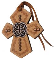 Showman Leather Tie On Cross with Celtic knot Concho