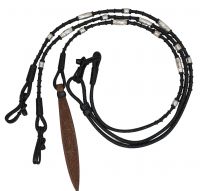 Showman Black Braided Natural Rawhide Romal Reins with Leather Popper