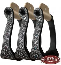 Showman Black engraved aluminum stirrups with rhinestones