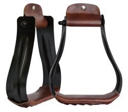 Showman Black steel western stirrups with leather tread