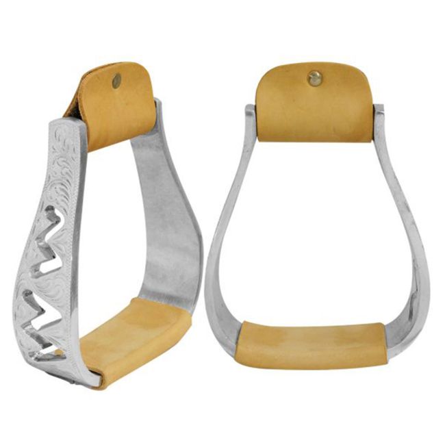 Showman Engraved Polished Aluminum Stirrups with Cut Out Zig-Zag Design