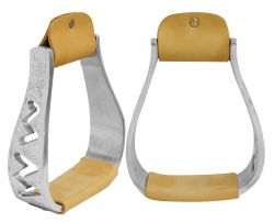 Showman Engraved polished aluminum stirrups with cut out zig-zag design
