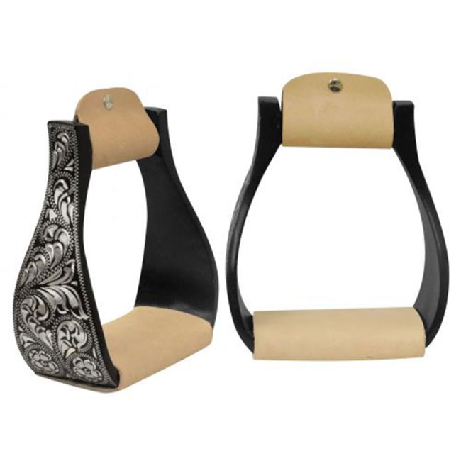 Showman Black Aluminum Floral Engraved Stirrups