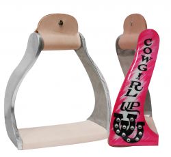 Showman Lightweight twisted angled aluminum stirrups with painted " Cowgirl Up" design