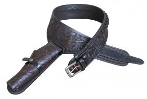 Showman 44/45 Caliber Dark oil tooled leather Western gun holster and belt