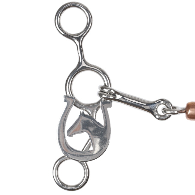 Showman Horseshoe Haven Stainless Steel JR Cowhorse Bit with Dog Bone and Copper Roller #2