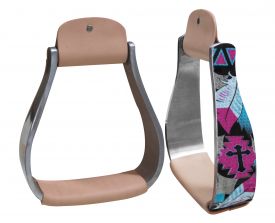 Showman Shimmering cross & feather print stirrup.*Print may vary from shown