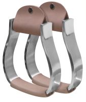 Showman Pony/Youth polished aluminum stirrup with light leather tread