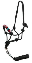 Showman Beaded nose cowboy knot rope halter with 7' lead - red