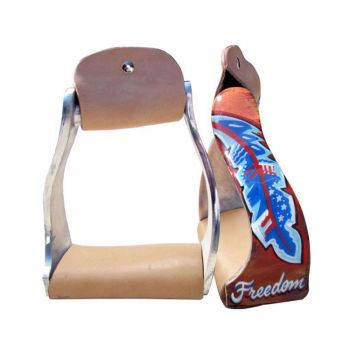 Showman Lightweight twisted angled aluminum stirrups with "Freedom" feather design