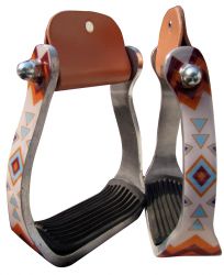 Showman Orange and Light Blue Navajo print stirrup