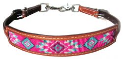 Showman Medium leather wither strap with pink navajo design inlay