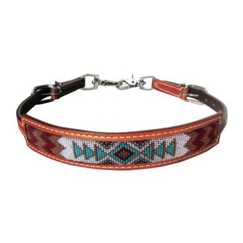 Showman Wither Strap with Navajo Beaded Inlay - Brown, Burgundy, White, and Teal